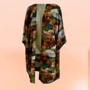 TopShop. beach coverup flamingos tropical look green brown pink open fro…